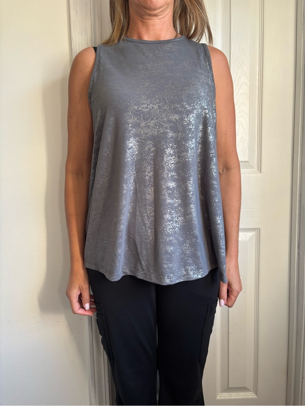 All In Motion Metallic Silver Gray Sleeveless Swing Tank
